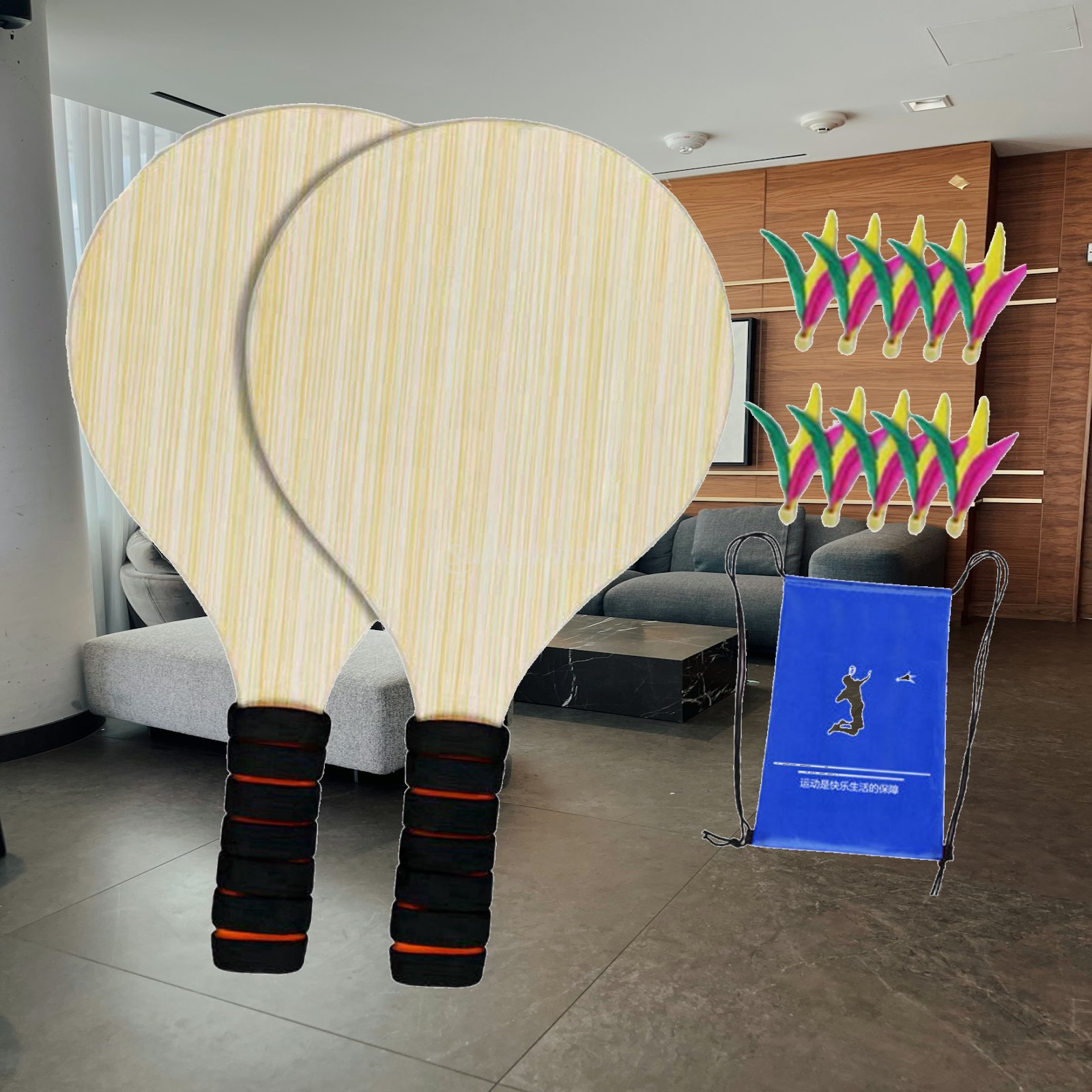 Badminton Set Garden - 2Pcs Wood Badminton Paddle Set with